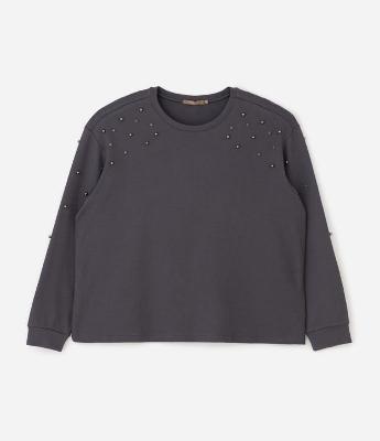 Blusa Manga Longa em Ribana com Miniesferas Curve & Plus Size