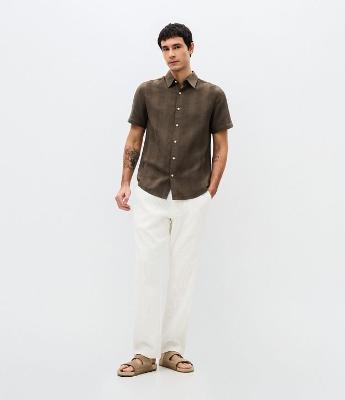 Calça Reta em Algodão com Textura Vertical