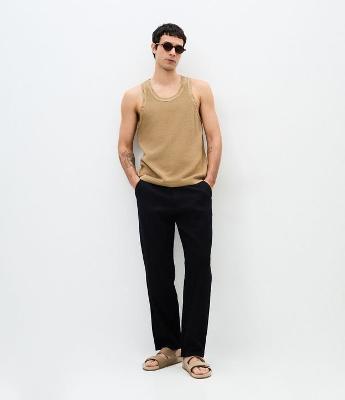 Calça Reta em Algodão com Textura Vertical