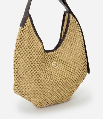 Bolsa Saco de Praia em Palha com Alça e Fechamento em PU