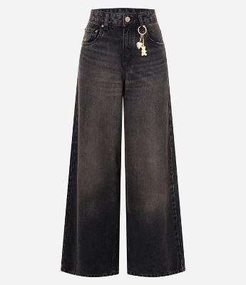 Calça Super Wide Jeans com Cintura Média e Pingente