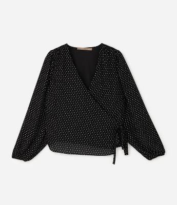 Blusa Poá Transpassada com Amarração Curve & Plus Size