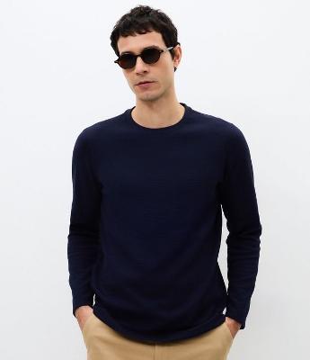 Camiseta Regular em Algodão Texturizado com Punhos