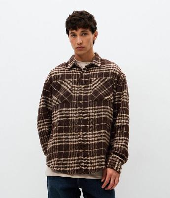 Camisa Over em Xadrez com Manga Longa