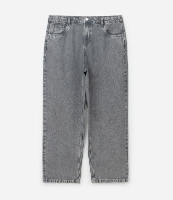 Calça Jeans Reta Cinza com Brilhos Curve & Plus Size