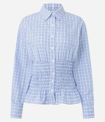 Camisa Acinturada em Tricoline Xadrez com Franzidos
