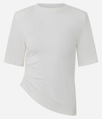 Blusa em Algodão com Ombreiras e Barra Assimétrica