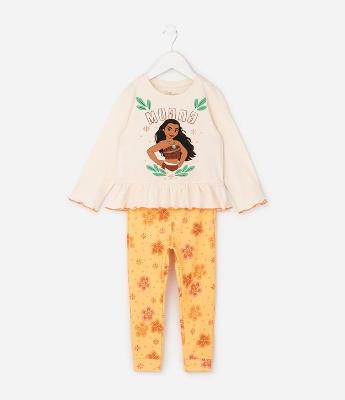 Pijama Infantil com Estampa Moana e Fullprint Floral – Tam 2 a 6 Anos