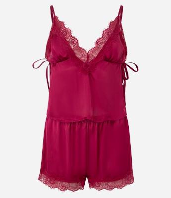 Pijama Short Doll em Cetim com Renda e Amarração