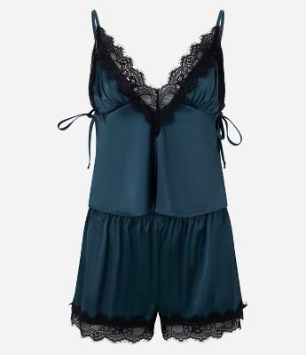 Pijama Short Doll em Cetim com Renda e Amarração
