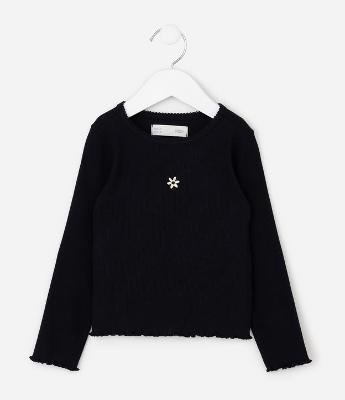 Camiseta Slim Infantil em Algodão Canelado com Bordado Flor – Tam 1 a 6 Anos