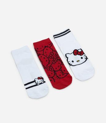 Kit 03 Meias Cano Baixo com Estampa Hello Kitty