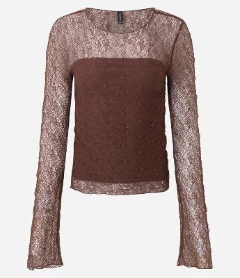 Blusa Manga Longa Texturizada com Manga Evasê e Transparência