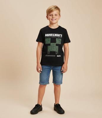 Camiseta Infantil com Estampa Minecraft Creeper – Tam 5 a 14 Anos