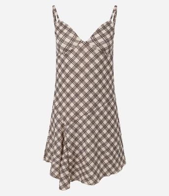 Vestido Curto de Alcinha em Xadrez com Saia Assimétrica