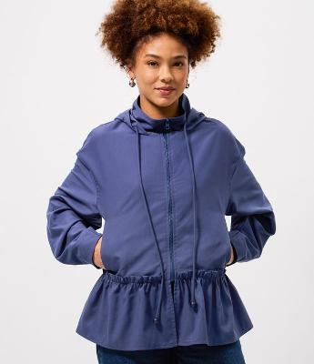 Jaqueta Corta Vento Peplum com Capuz e Zíper Tratorado