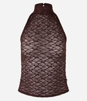 Blusa Halter em Renda com Gola Alta