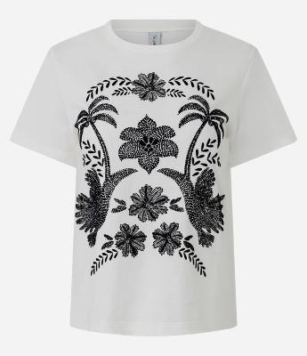 Camiseta Manga Curta em Algodão com Estampa Flocada Floral
