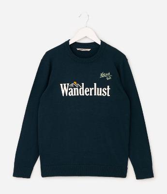 Casaco Infantil Texturizado com Lettering Wanderlust – Tam 5 a 14 Anos
