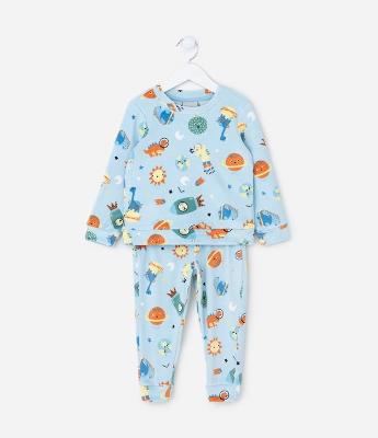 Pijama Infantil Longo com Estampa de Planetas que Brilha no Escuro – Tam 2 a 8 Anos