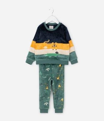 Pijama Infantil com Estampa Animais e Blocos de Cores – Tam 1 a 4 Anos