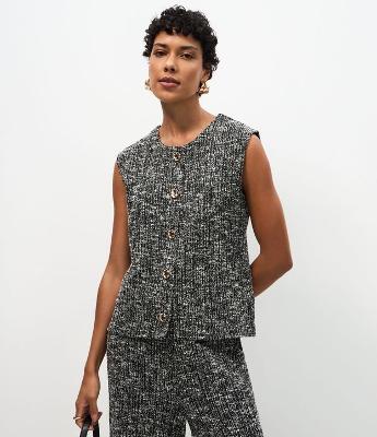 Colete Regular em Tweed com Textura Mesclada