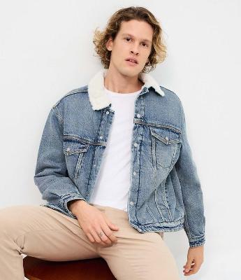 Jaqueta Masculina Jeans com Gola em Chenille