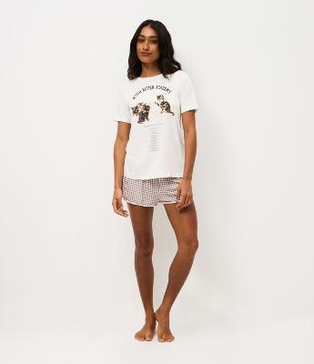 Pijama Curto em Viscolycra com Gatos Estampado