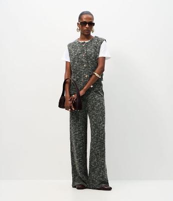 Calça Reta em Tweed com Textura Mesclada