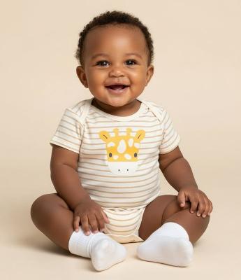 Body Infantil Listrado com Estampa Girafa – Tam 0 a 18 Meses