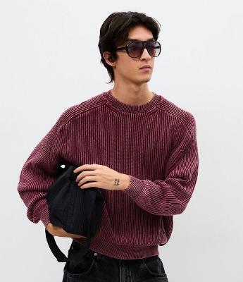 Suéter Masculino Tricô Pesado Texturizado Raglan