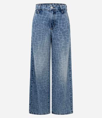 Calça Wide Leg Jeans com Efeito Croco em Laser e Cintura Alta