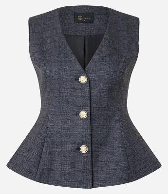 Colete Peplum em Ponto Roma com Estampa Xadrez