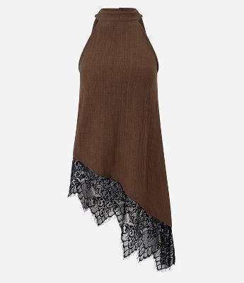 Blusa Halter Texturizada com Renda Contrastante