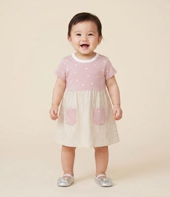 Vestido Infantil em Algodão com Estampa Corações e Bolsos – Tam 0 a 18 Meses