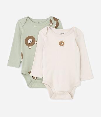Kit 02 Bodies Infantil com Estampa Urso – Tam 0 a 18 Meses