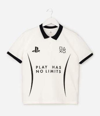 Camiseta Polo Infantil com Estampa PlayStation e Recortes – Tam 5 a 14 Anos