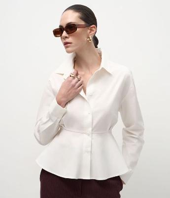 Camisa Peplum em Tricoline com Pregas Frontais