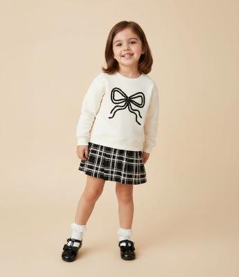 Vestido Infantil com Saia Xadrez e Aplicação de Laço – Tam 1 a 6 Anos
