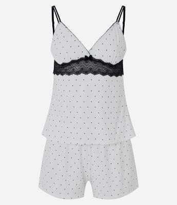 Pijama Short Doll com Estampa Poá e Renda