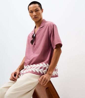 Camisa Masculina Manga Curta Bordado Floral Boxy