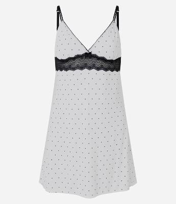 Camisola Curta com Estampa Poá e Renda