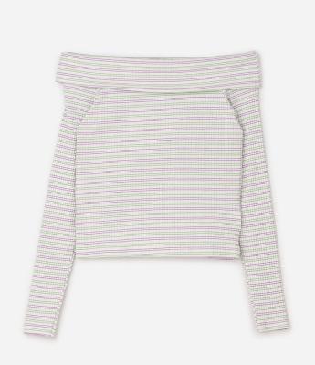 Blusa Baby Look Infantil Listrado com Decote Ombro a Ombro – Tam 7 a 16 Anos