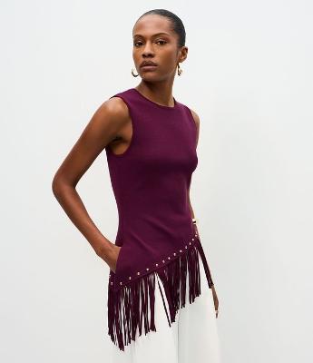 Blusa Assimétrica em Tricô com Franjas e Aplicação de Tachas