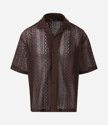 Camisa Masculina Manga Curta Tricô Ponto Aberto Boxy