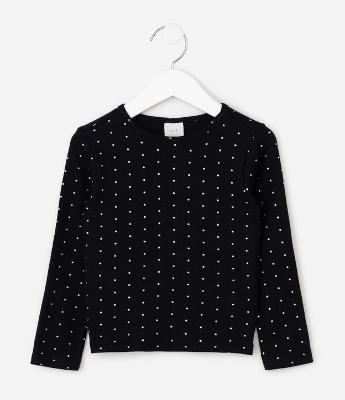 Blusa Slim Infantil em Ribana com Brilho em Poá – Tam 1 a 6 Anos