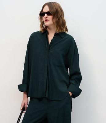 Camisa Oversized em Viscose com Barra Arredondada
