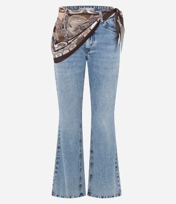 Calça Flare Jeans com Cintura Média e Lenço