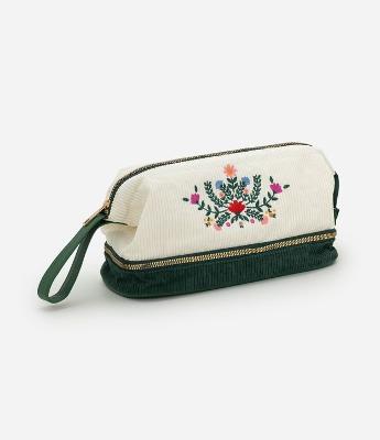 Necessaire Trapézio em Veludo com Estampa Floral