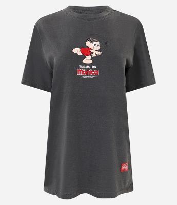 Camiseta Boxy Lavado em Algodão com Turma da Mônica Estampada